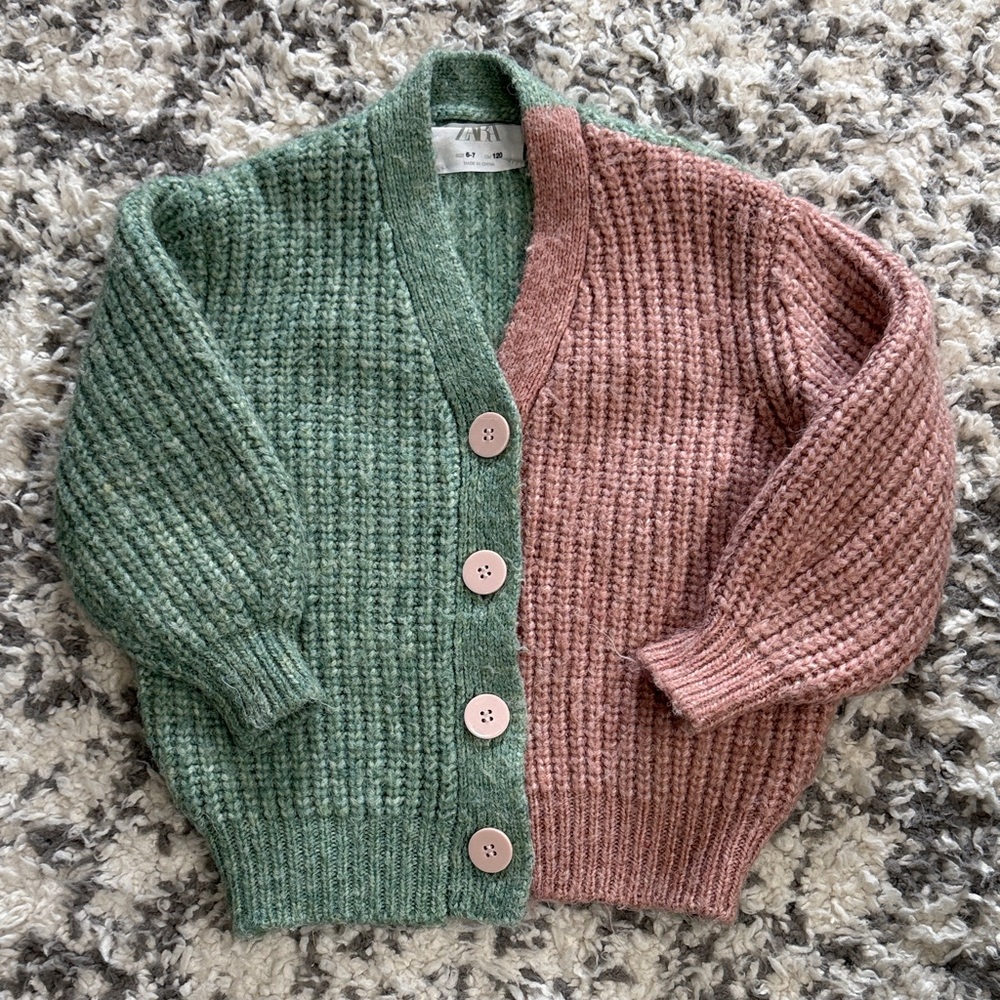 Zara Two-Tone Green and Pink Cardigan
